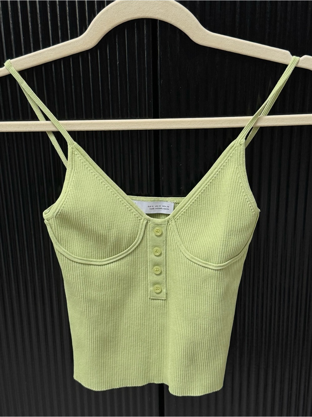 Zara Light Green Ribbed Tank with Button Front